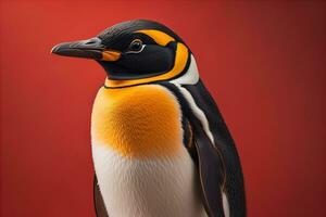 süß Pinguin Stehen im Vorderseite von solide Farbe Hintergrund. ai generativ foto
