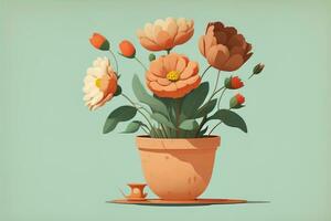 Blumentopf mit Gänseblümchen. Vektor Illustration im retro Stil. ai generativ foto