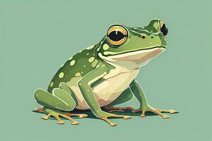 Frosch auf ein Grün Hintergrund. Vektor Illustration von ein Frosch. ai generativ foto