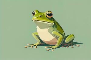 Frosch auf ein Grün Hintergrund. Vektor Illustration von ein Frosch. ai generativ foto