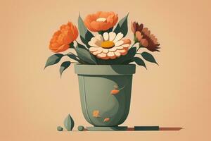 Blumentopf mit Gänseblümchen. Vektor Illustration im retro Stil. ai generativ foto