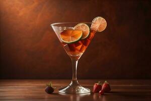 Cocktail im ein Glas auf ein solide Farbe Hintergrund. ai generativ foto