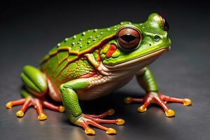 europäisch Baum Frosch, Hyla Arborea isoliert auf solide Farbe Hintergrund. ai generativ foto