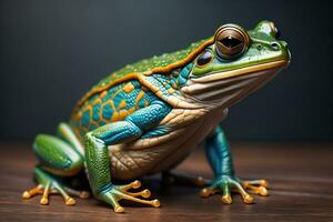 europäisch Baum Frosch, Hyla Arborea isoliert auf solide Farbe Hintergrund. ai generativ foto