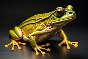 europäisch Baum Frosch, Hyla Arborea isoliert auf solide Farbe Hintergrund. ai generativ foto