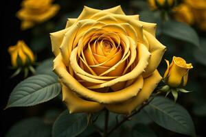 schön Gelb Rose auf schwarz Hintergrund, Nahaufnahme. ai generativ foto