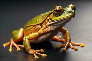 europäisch Baum Frosch, Hyla Arborea isoliert auf solide Farbe Hintergrund. ai generativ foto