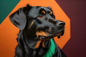 Porträt von ein süß Hund auf ein bunt Hintergrund. Studio Schuss. ai generativ foto
