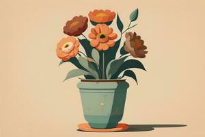 Blumentopf mit Gänseblümchen. Vektor Illustration im retro Stil. ai generativ foto