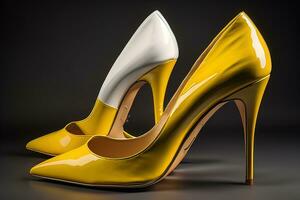 hoch Hacke Frauen Schuhe auf ein solide Farbe Hintergrund. ai generativ foto