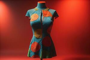 Damen Kleid auf ein Mannequin im ein Mode speichern. ai generativ foto