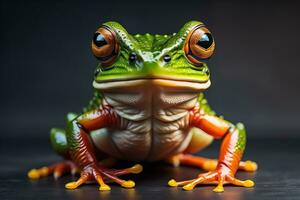 europäisch Baum Frosch, Hyla Arborea isoliert auf solide Farbe Hintergrund. ai generativ foto