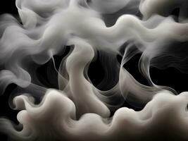 fotografieren von ein Singular fließend Weiß Licht grau Rauch Strom im schwarz Hintergrund, ai generativ foto