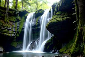 realistisch Foto schön Landschaft von Wasserfall im das Wald