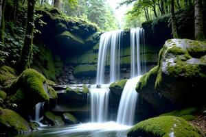 realistisch Foto schön Landschaft von Wasserfall im das Wald