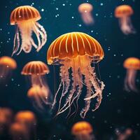 realistisch Foto von brüten Qualle schwebend Unterwasser, ai generativ