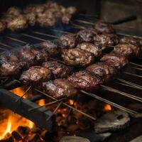 gegrillt Fleisch auf das Grill typisch Brasilianer Fleisch generativ ai foto