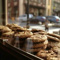 Kekse im ein Geschäft Fenster generativ ai foto