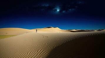 entdecken das heiter Schönheit von das Wüste Sand Dünen beim Nacht. generativ ai foto