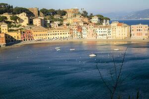 Sonnenaufgang Aussicht von das Bucht von Stille im Sestri levante Italien foto