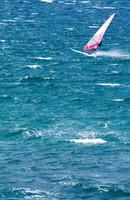 ein Mann Windsurfen im das Ozean foto