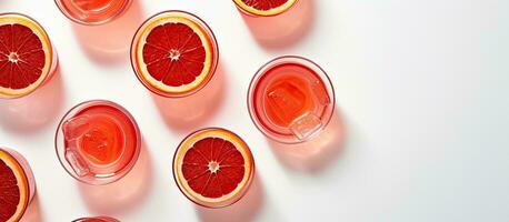 eben legen Schuss von Negroni Cocktails gemacht mit Blut Orangen. das Weiß Hintergrund, Schatten, und foto