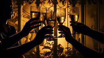 Menschen Toasten mit Champagner Brille im Schatten foto