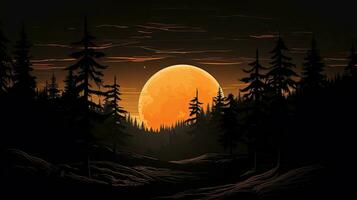 Mondaufgang Über das dunkel Wald im das Nacht Landschaft foto
