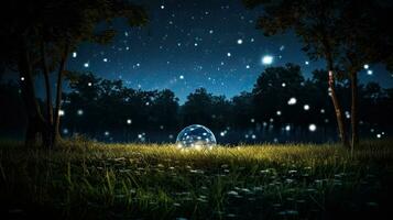 Mondschein Nacht mit Sterne und Glas Rasen Silhouetten foto