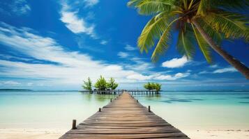 Palme Bäume und ein Strand mit Kristall klar Meer foto