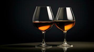 Brille zum Wein und Cognac mit schwarz Unterseite und Glas foto
