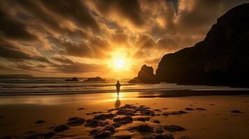 Sonnenuntergang mit Silhouette und Sunburst Porthtowan England Cornwall Vereinigtes Königreich foto