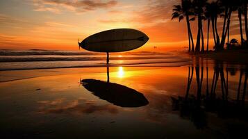 Strand Surfbrett Silhouette mit Betrachtung foto