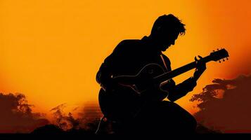 Gitarre Spieler im Silhouette foto