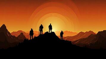 Mannschaft Silhouette auf Berg symbolisiert Führung foto