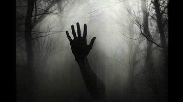 silhouettiert Hand hinter gefrostet Glas Halloween Thema foto