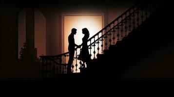 zwei Menschen absteigend das Treppe im Schatten foto