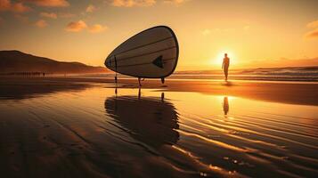 Strand Surfbrett Silhouette mit Betrachtung foto