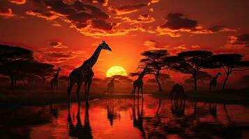 Giraffen im Afrika während Sonnenuntergang foto