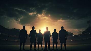 Fußball Fans Silhouetten auf ein Rugby Feld foto