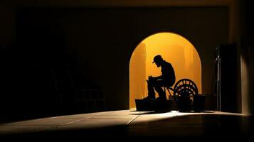 Spielzeug Arbeiter Silhouette im ein Tunnel erfasst Fachmann Herausforderung foto