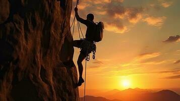 Bergsteiger s Silhouette gegen Sonnenuntergang Design Element foto