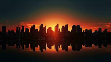 hoch Gebäude und Stadt Silhouetten beim Sonnenuntergang foto