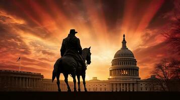 Silhouette von Ulysses s gewähren Denkmal in der Nähe von uns Kapitol im Washington d c foto