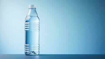 Produkt Verpackung von Plastik Wasser Flasche isoliert auf Blau Hintergrund foto