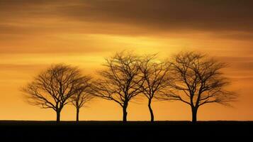 golden Abend Himmel im das flämisch Landschaft mit nackt Baum Silhouetten foto