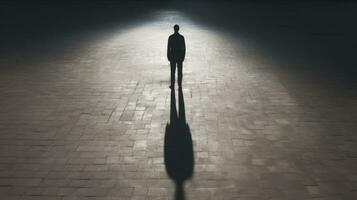 Mann s Schatten auf texturiert Asphalt Hintergrund foto