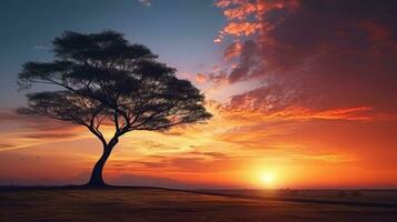 ländlich Thailand s Abend Hintergrund Eigenschaften ein atemberaubend Sonnenuntergang Himmel Baum Silhouette foto