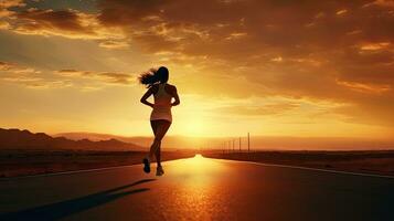Silhouette von jung Frau Sprinten draußen während ein Fitness trainieren foto