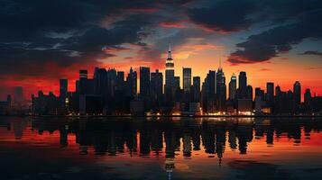 Neu Silhouette von Neu York Stadt Horizont während Dämmerung foto